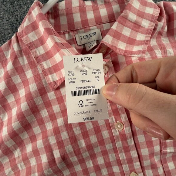 NWT J Crew Women Pink Check Button Up Shirt Long Sleeve Small Cotton Blend Adult - Picture 8 of 14
